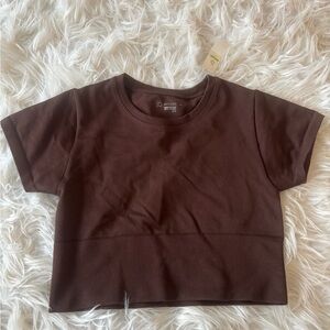 Brown Short Sleeve Crop Top